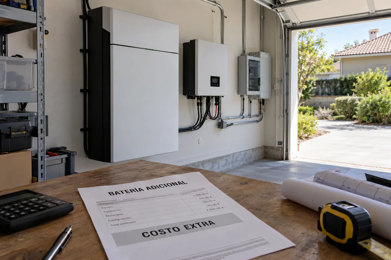Batería solar junto a un presupuesto de costo adicional