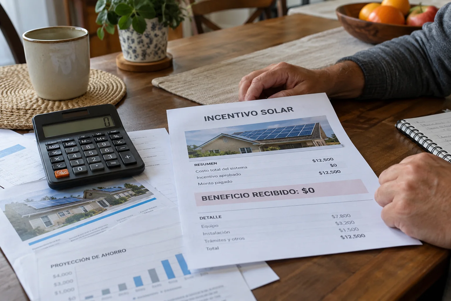 Ejemplo de resumen solar con beneficio recibido de cero dólares